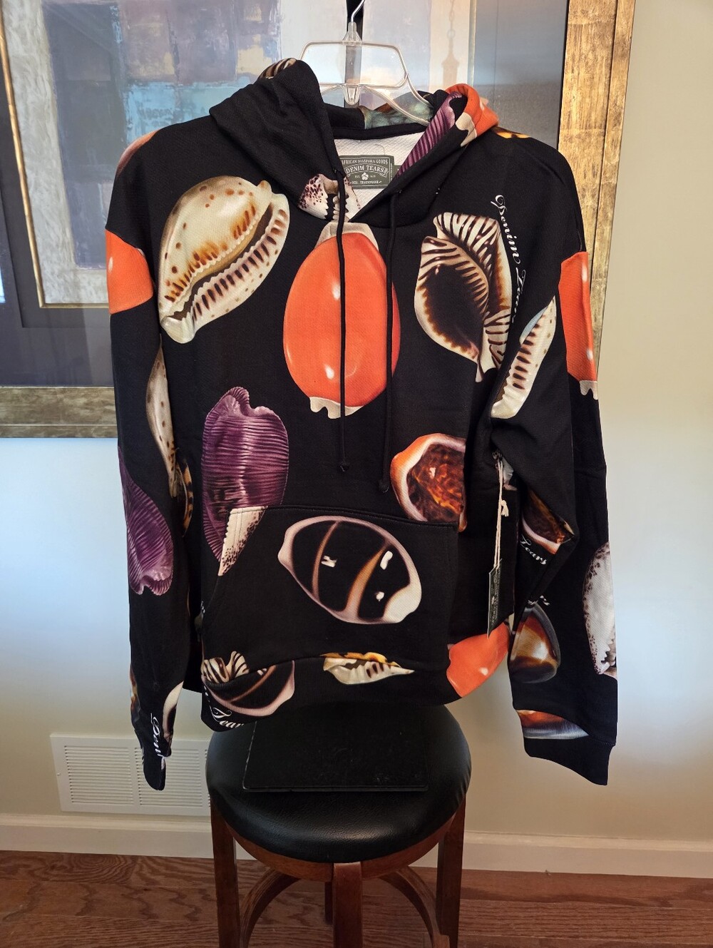 Denim Tears Black Seashell All-Over Print Graphic Hoodie Men XL/Women 2XL